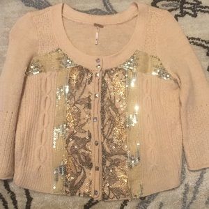 Free people gold sequin sweater cardigan xs